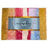 Ingelijste Royal Monogram Gouden Glitter Roze VIP Groot Cadeauzakje (Voorkant)