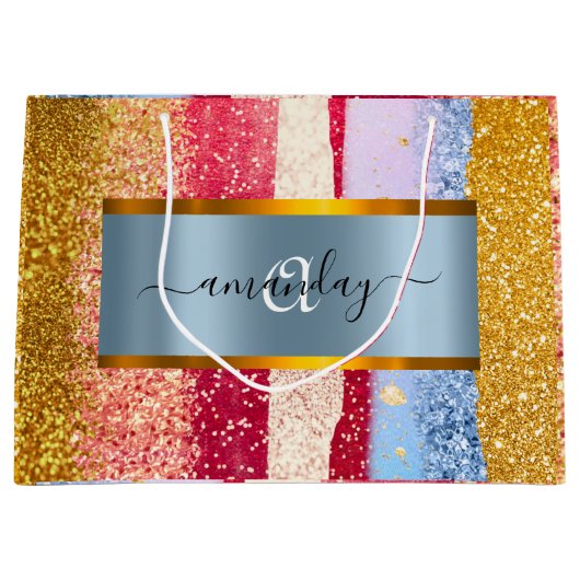 Ingelijste Royal Monogram Gouden Glitter Roze VIP Groot Cadeauzakje (Voorkant)