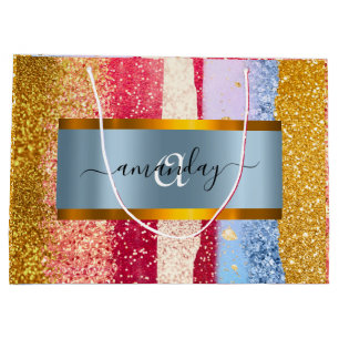 Ingelijste Royal Monogram Gouden Glitter Roze VIP Groot Cadeauzakje