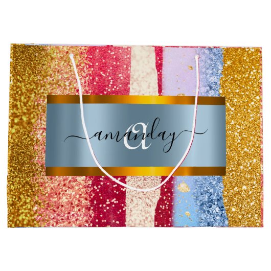 Ingelijste Royal Monogram Gouden Glitter Roze VIP Groot Cadeauzakje (Achterkant)