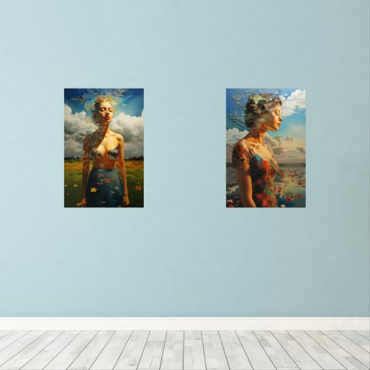 Ingelijste schilderij van een vrouw buiten muurkunst sets (Houten vloer)