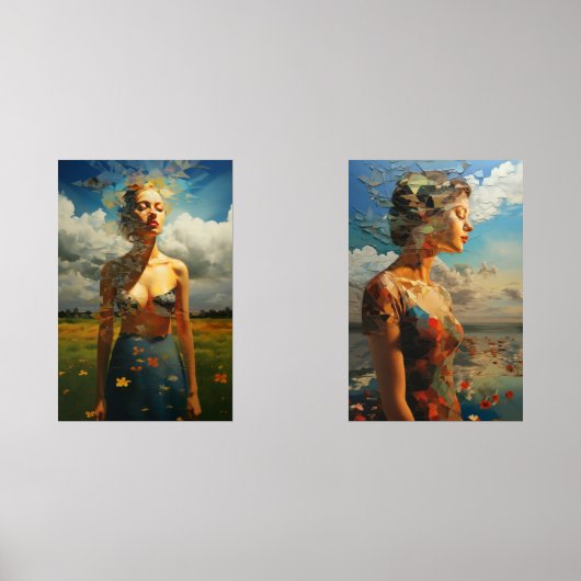 Ingelijste schilderij van een vrouw buiten muurkunst sets (Voorkant)