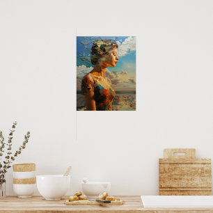 Ingelijste schilderij van een vrouw buiten poster