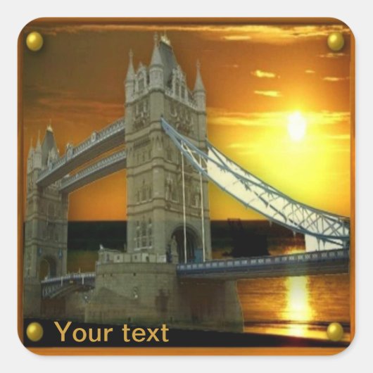 Ingelijste Tower Bridge Sunshine Vierkante Sticker (Voorkant)
