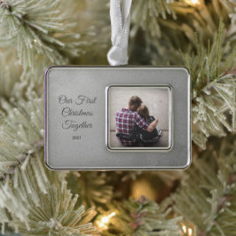 Ingelijste trouwfoto eerste kerstboomornament verzilverd omlijst ornament
