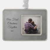 Ingelijste trouwfoto eerste kerstboomversiering verzilverd omlijst ornament (Voorkant)