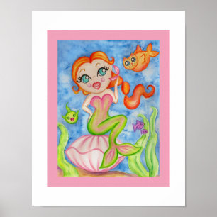 Ingelijste zeemeermin muur kunst print