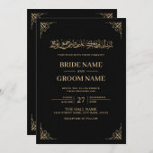Ingelijste Zwart en Goud Moslim Islamitische Bruil Kaart (Voorkant / Achterkant)