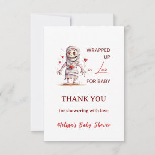 Ingepakt in Liefde Mummie Halloween Baby Shower Bedankkaart
