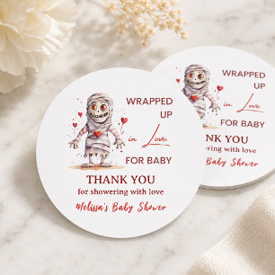 Ingepakt in Liefde Mummie Halloween Baby Shower Ronde Sticker