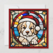 Ingepakte Kerst Puppy Nep Gebrandschilderd Glas (Voorkant)