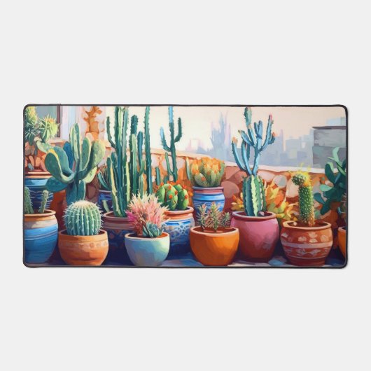 Ingepotte cactus Planten grillig schilderij groot Bureaumat (Voorkant)