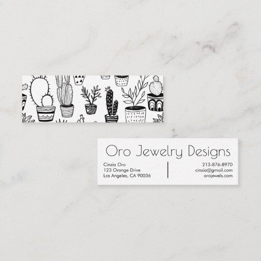 Ingepotte cactus & vetplanten Boho Line Art Patroo Mini Visitekaartje (Voorkant / Achterkant)