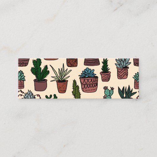 Ingepotte cactus & vetplanten Boho Line Art Patroo Mini Visitekaartje (Voorkant)