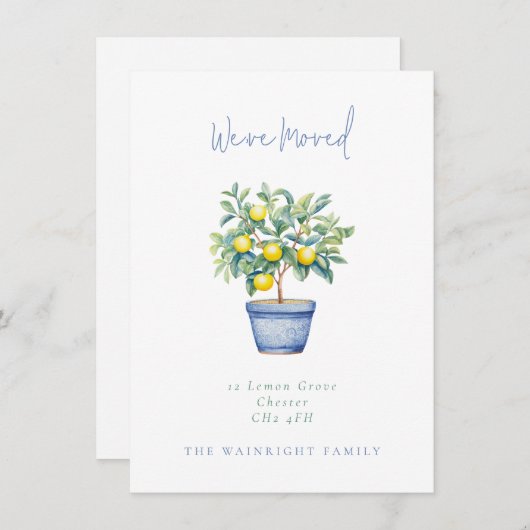 Ingepotte citroenboom We hebben nieuw adres verpla Aankondiging (Voorkant / Achterkant)