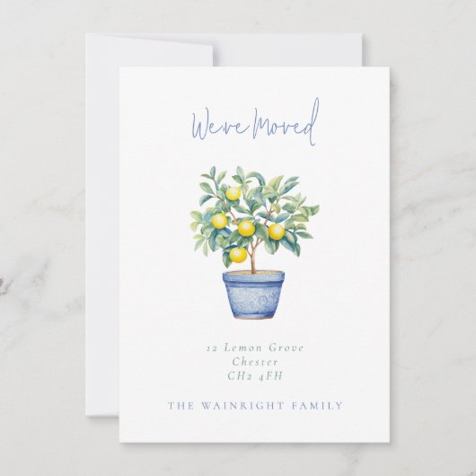 Ingepotte citroenboom We hebben nieuw adres verpla Aankondiging (Voorkant)