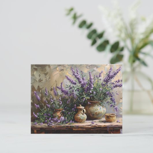 Ingepotte lavendel botanische olieverfschilderij briefkaart (Staand voorkant)