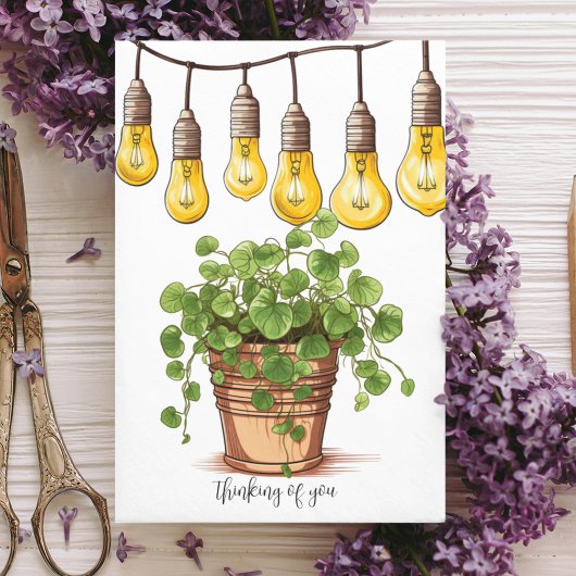 Ingepotte Plant met Garden String Lights Bedankkaart