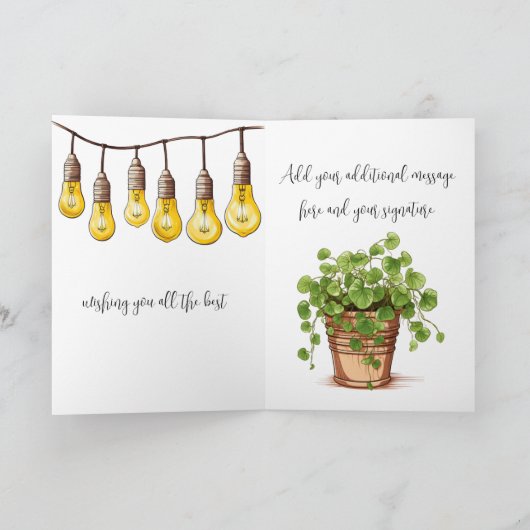 Ingepotte Plant met Garden String Lights Bedankkaart (Binnen)