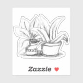 Ingepotte Planten schets Sticker (Vel)