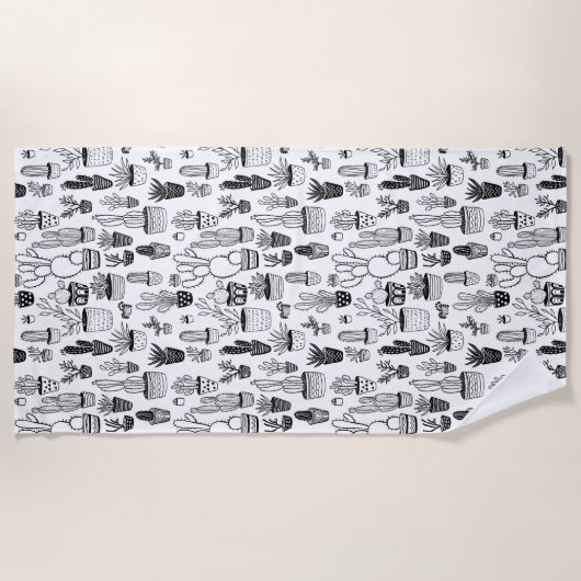 Ingepotte Planten Succulenten & Cactussen Handgema Strandlaken (Voorkant)