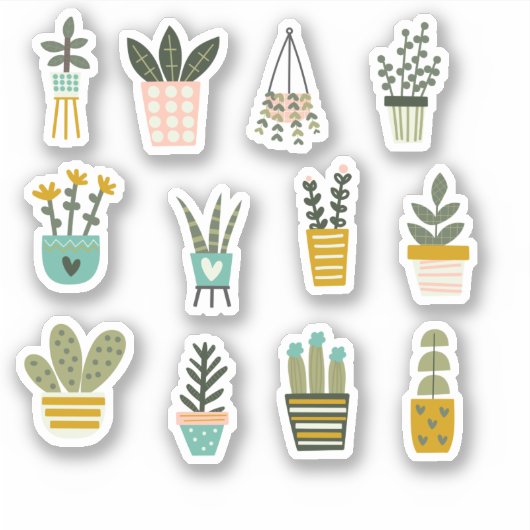 Ingepotte Planten, vetplant & cactus vinyl Sticker (Voorkant)
