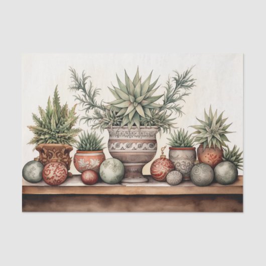 Ingepotte vetplanten zuidwestelijke cactus kerst tissuepapier (Voorkant)