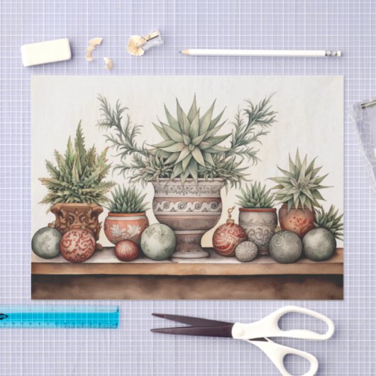 Ingepotte vetplanten zuidwestelijke cactus kerst tissuepapier (Craft)