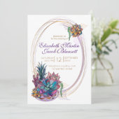 Ingepotte Waterverf Succulent, paarse bruiloft Kaart (Staand voorkant)