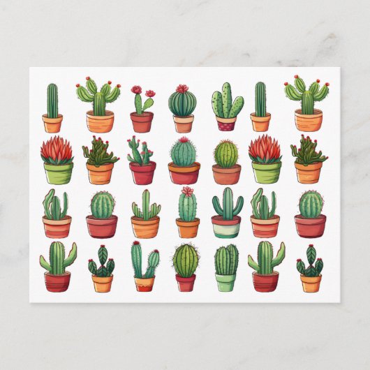 Ingepotte woestijncactus en vetplanten briefkaart (Voorkant)