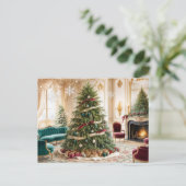  ingerichte kerstwoonkamer feestdagenkaart (Staand voorkant)