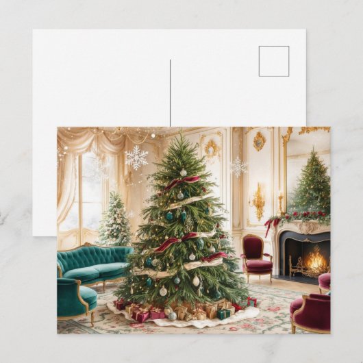  ingerichte kerstwoonkamer feestdagenkaart (Voorkant / Achterkant)