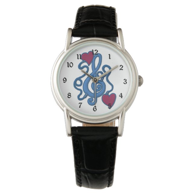 Ingeschakeld op Music Blue Note Wrist Watch Horloge (Voorkant)