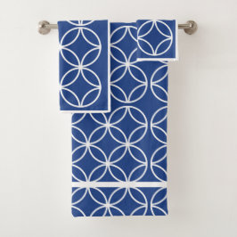 Ingesloten cirkels roomruiten blauw en wit bad handdoek