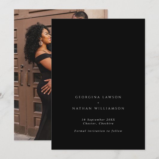 Ingetogen Elegant Zwart & Wit Foto Bruiloft Save The Date (Voorkant / Achterkant)