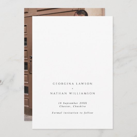 Ingetogen Elegant Zwart & Wit Foto Bruiloft Save The Date (Voorkant / Achterkant)