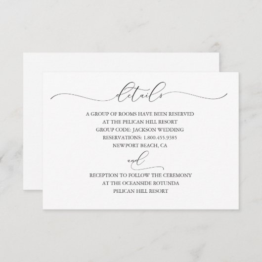 Ingetogen Elegantie Bruiloft Details Kaart (Voorkant / Achterkant)