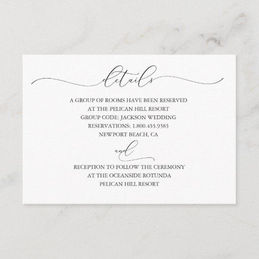 Ingetogen Elegantie Bruiloft Details Kaart (Voorkant)