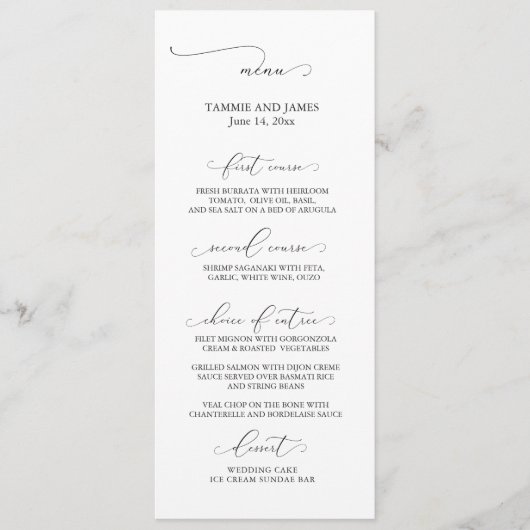 Ingetogen Elegantie Bruiloft Menu (Voorkant)