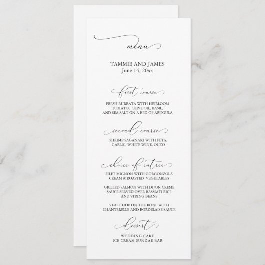 Ingetogen Elegantie Bruiloft Menu (Voorkant / Achterkant)