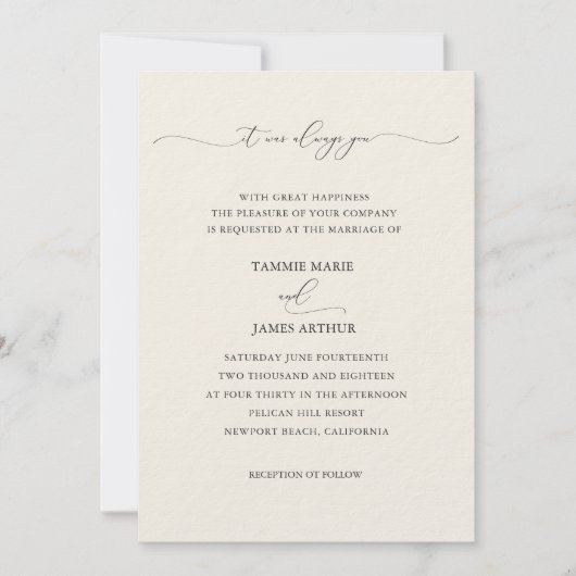 Ingetogen Elegantie Bruiloft Uitnodigingscrème Kaart (Voorkant)