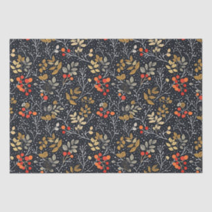 Ingewikkeld blad en bessen patroon op zwart tissuepapier