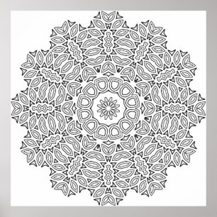 Ingewikkeld blad mandala kleurplaat patroon kunst poster