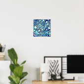 Ingewikkeld Blauw Abstract Patroon Poster (Thuiskantoor)