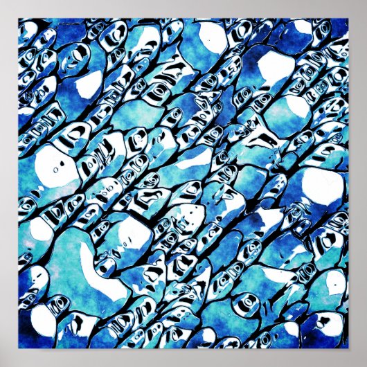 Ingewikkeld Blauw Abstract Patroon Poster (Voorkant)