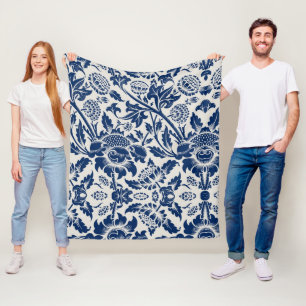 Ingewikkeld blauw bloempatroon op lichte achtergro fleece deken