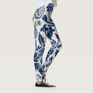 Ingewikkeld blauw bloempatroon op lichte achtergro leggings