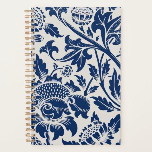 Ingewikkeld blauw bloempatroon op lichte achtergro planner (Voorkant)