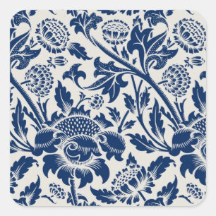 Ingewikkeld blauw bloempatroon op lichte achtergro vierkante sticker
