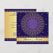 Ingewikkeld blauw, gouden rollen sterren bruiloft  kaart (Voorkant / Achterkant)